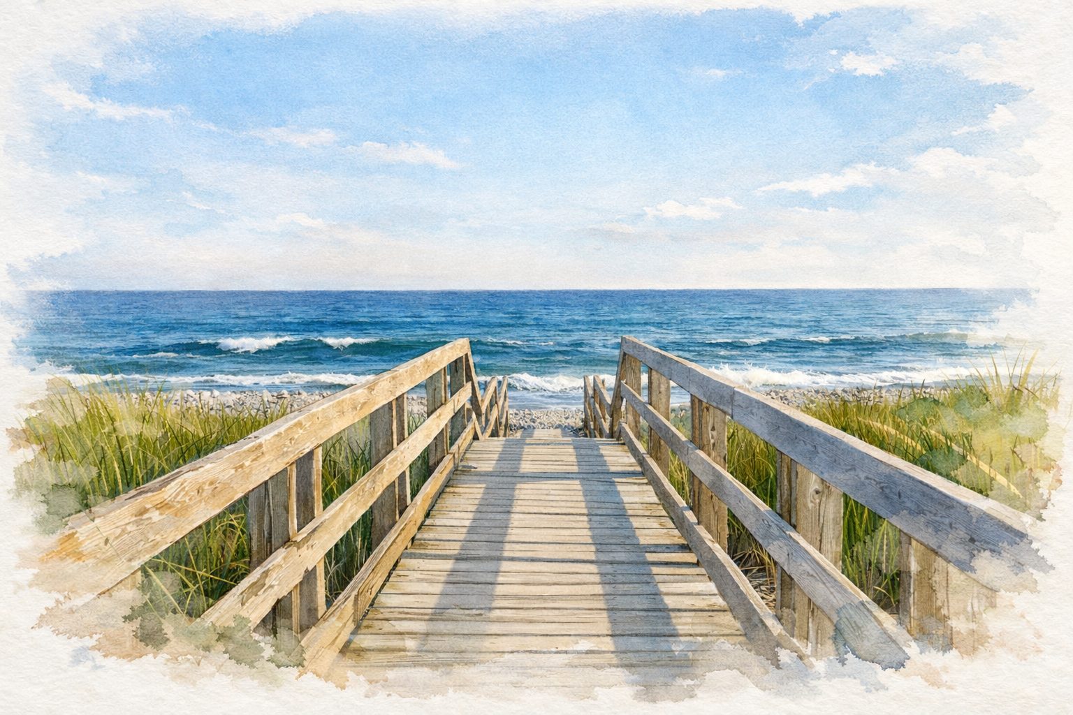 Sketch of boardwalk leading to a beach at Lawrencetown, NS